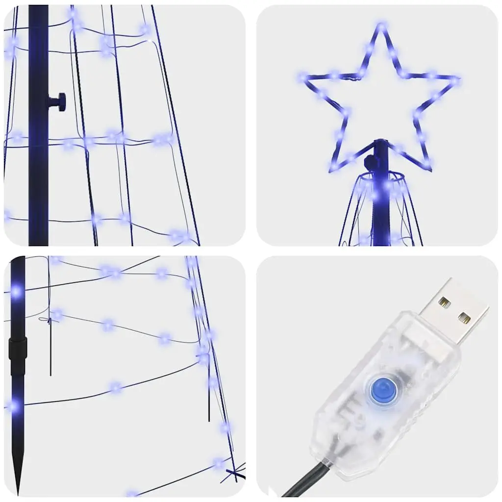 LED Christmas Tree Indoor Outdoor 250cm Blue with Ground Spikes 8 Flash Modes