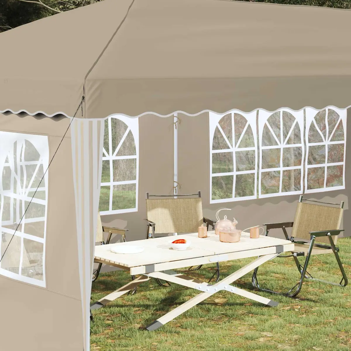 Pop-up Party Tent Outdoor Canopy 575x289x245cm Cream Height Adjustable