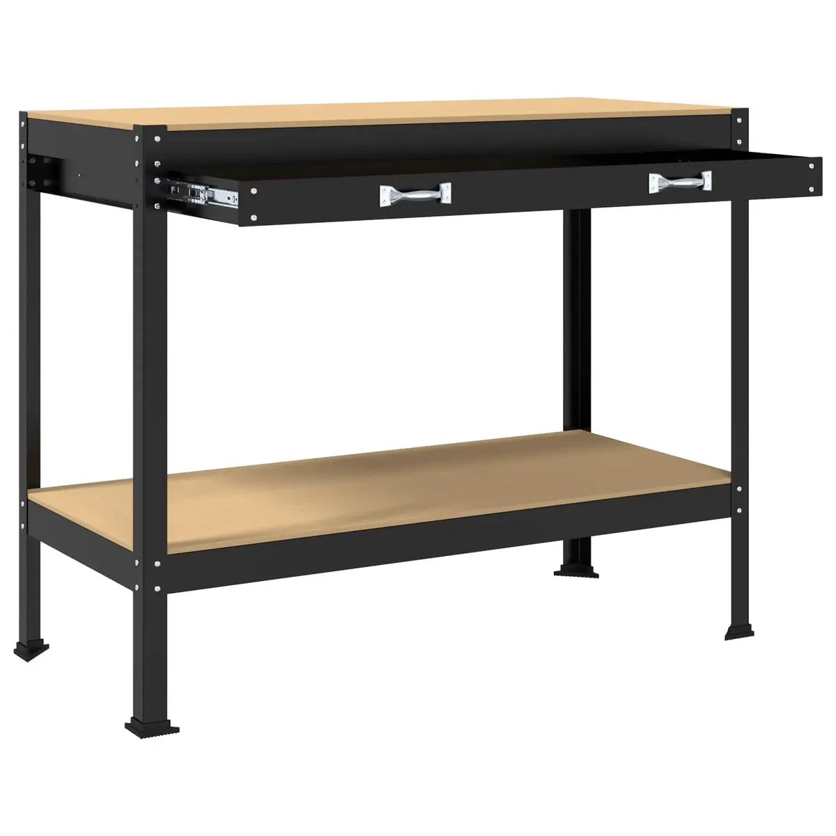 Workbench Black Engineered Wood Metal Frame 114 x 54 x 91 cm with Pegboard Drawer