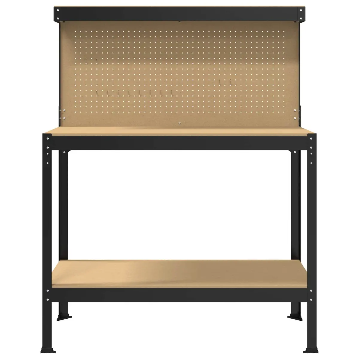 Workbench Black Engineered Wood Metal Frame 114 x 54 x 145 cm Garage Workshop