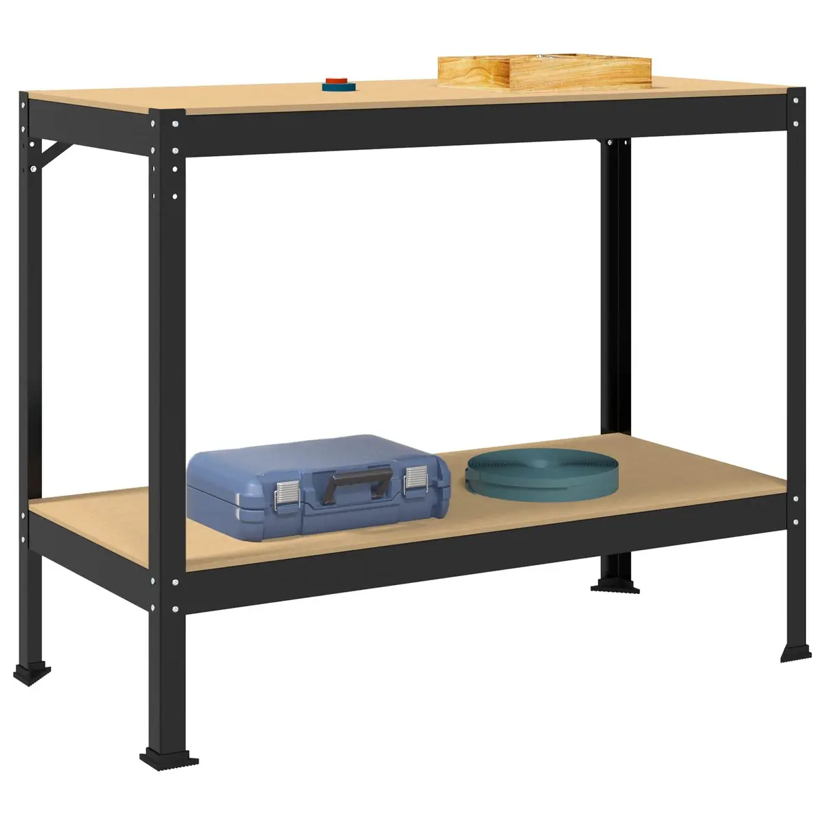 Workbench Black Engineered Wood Metal Frame 115 x 55 x 91 cm Pegboard Drawer