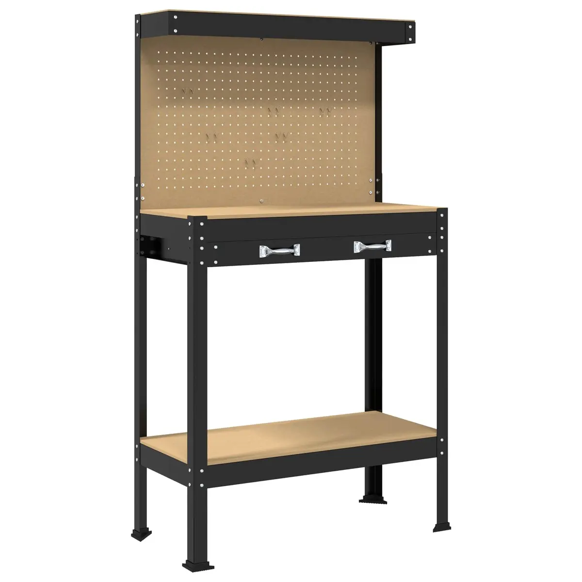 Workbench Black Engineered Wood Metal Frame 81 x 41 x 145 cm