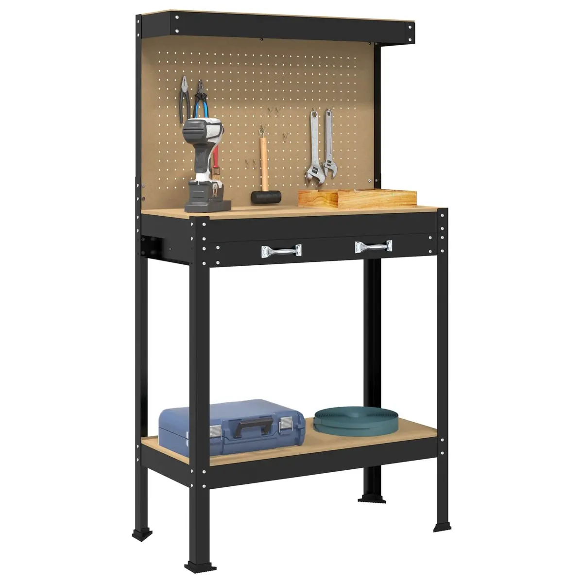 Workbench Black Engineered Wood Metal Frame 81 x 41 x 145 cm