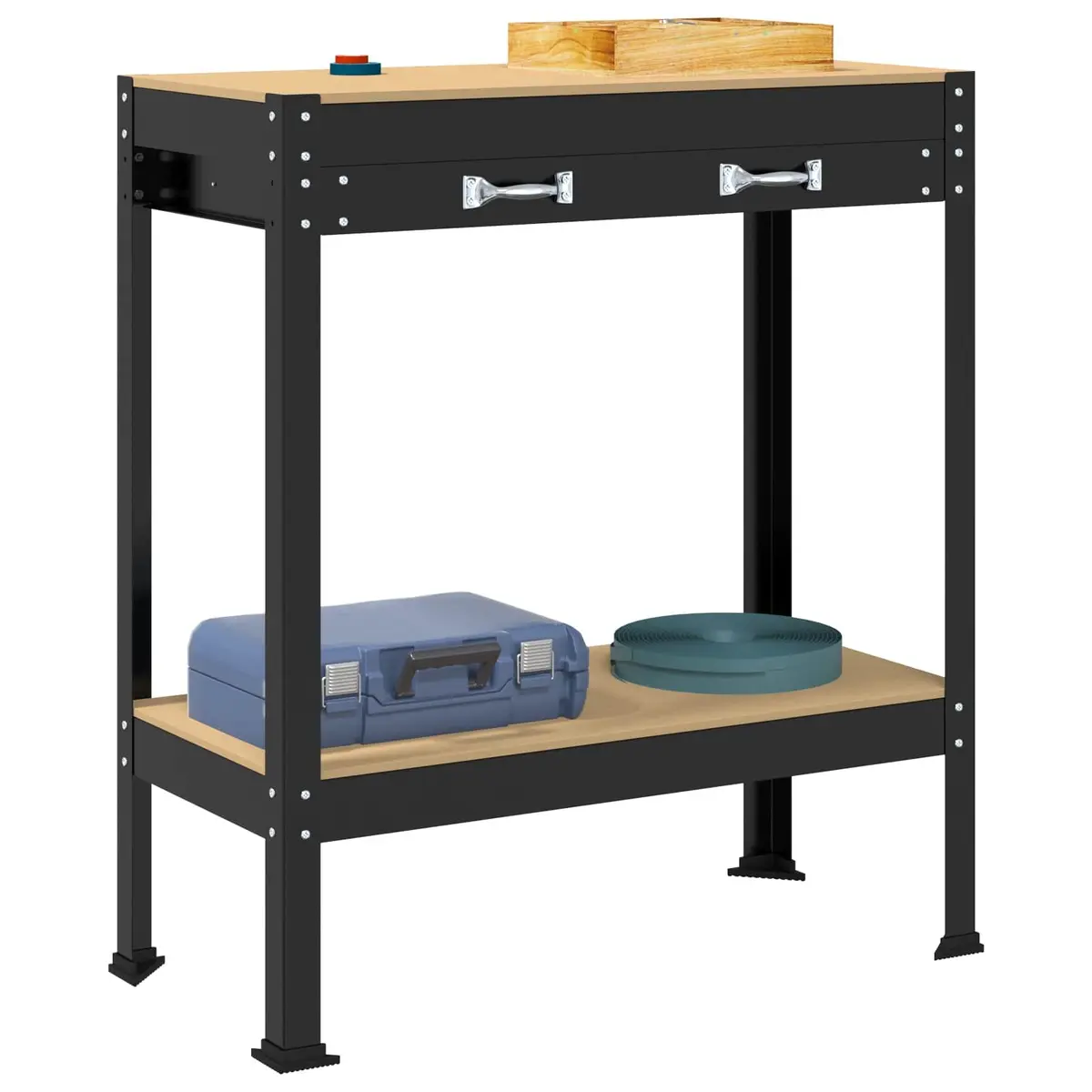 Workbench Black Engineered Wood Metal Frame 80 x 40 x 91 cm Garage Workshop
