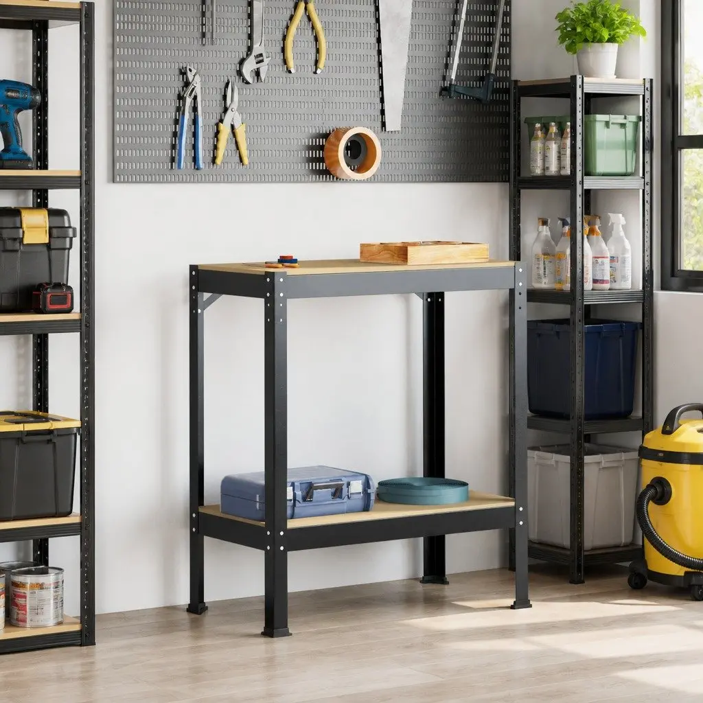 Black Workbench with Storage Solutions