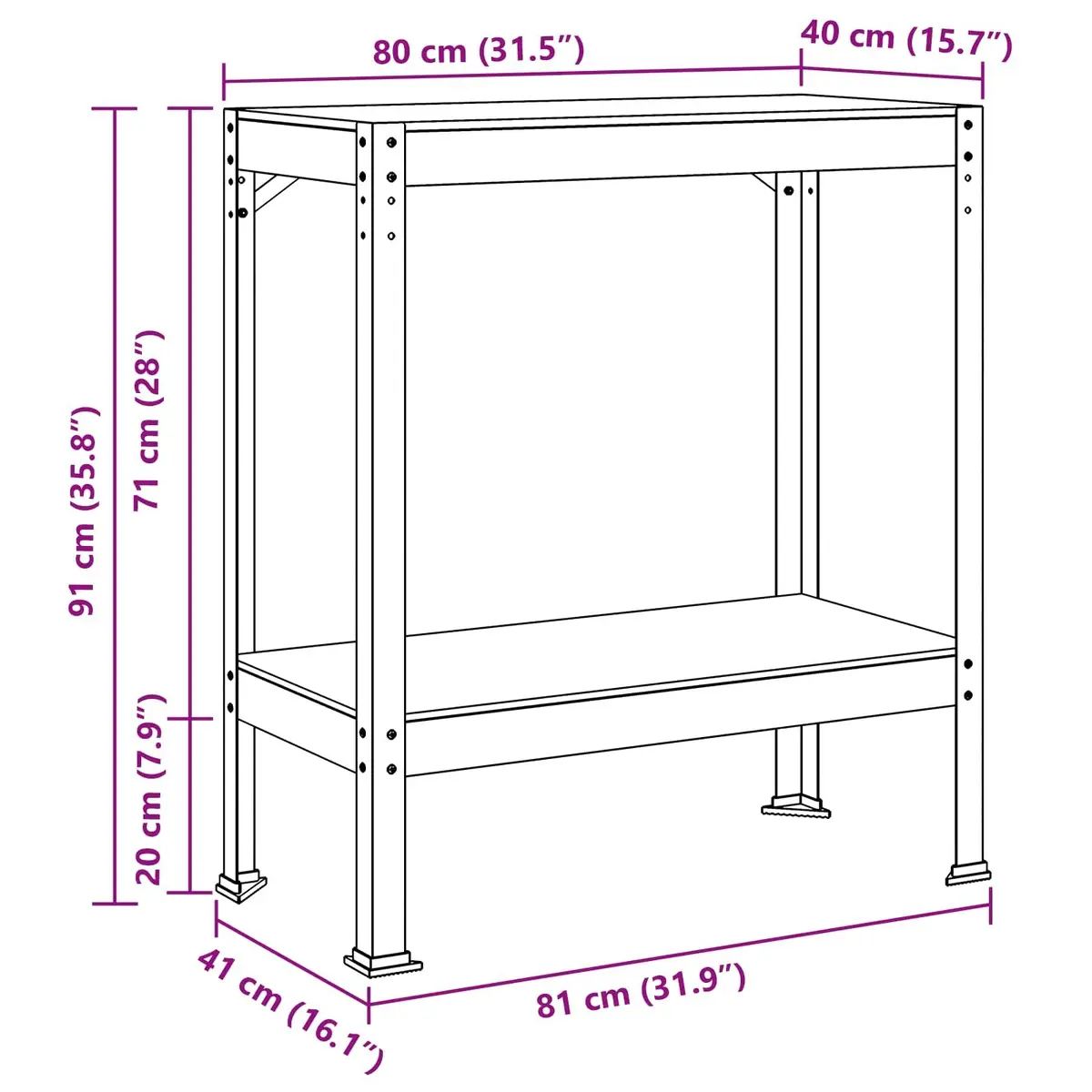 Workbench Black Engineered Wood Metal 81 x 41 x 91 cm Tool Storage