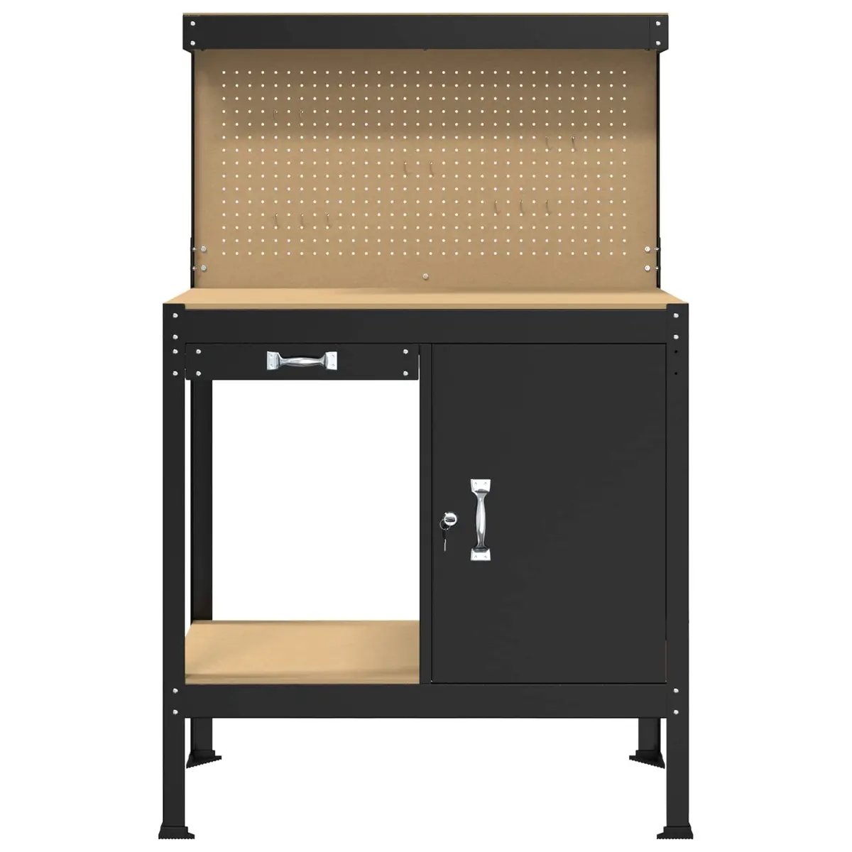 Workbench Black Engineered Wood Metal Storage 90 x 49 x 141 cm