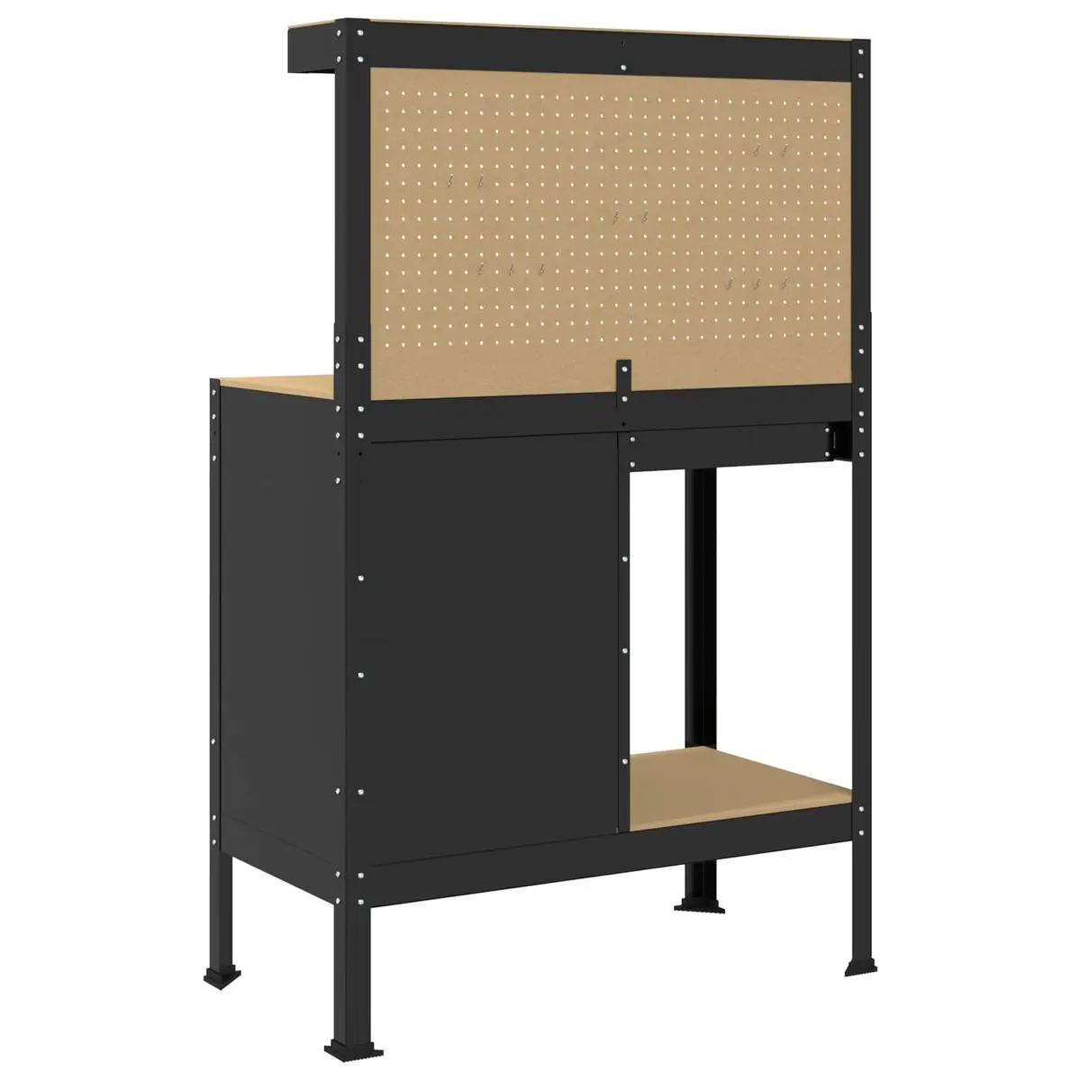 Workbench Black Engineered Wood Metal Storage 90 x 49 x 141 cm