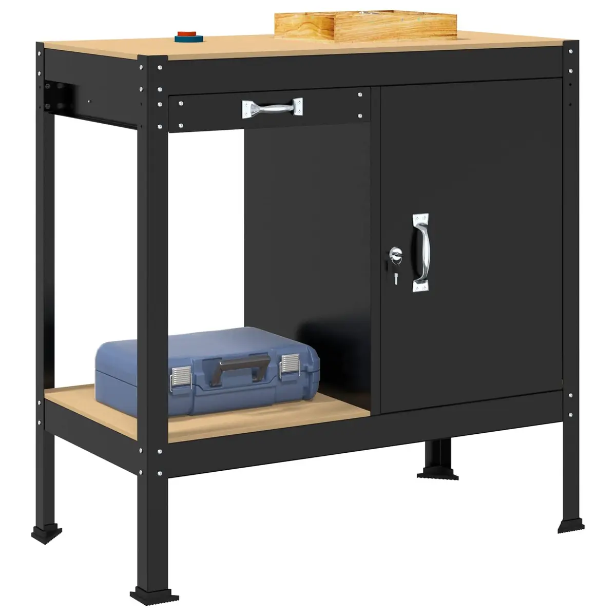 Workbench Black Engineered Wood Metal Storage 90 x 49 x 91 cm