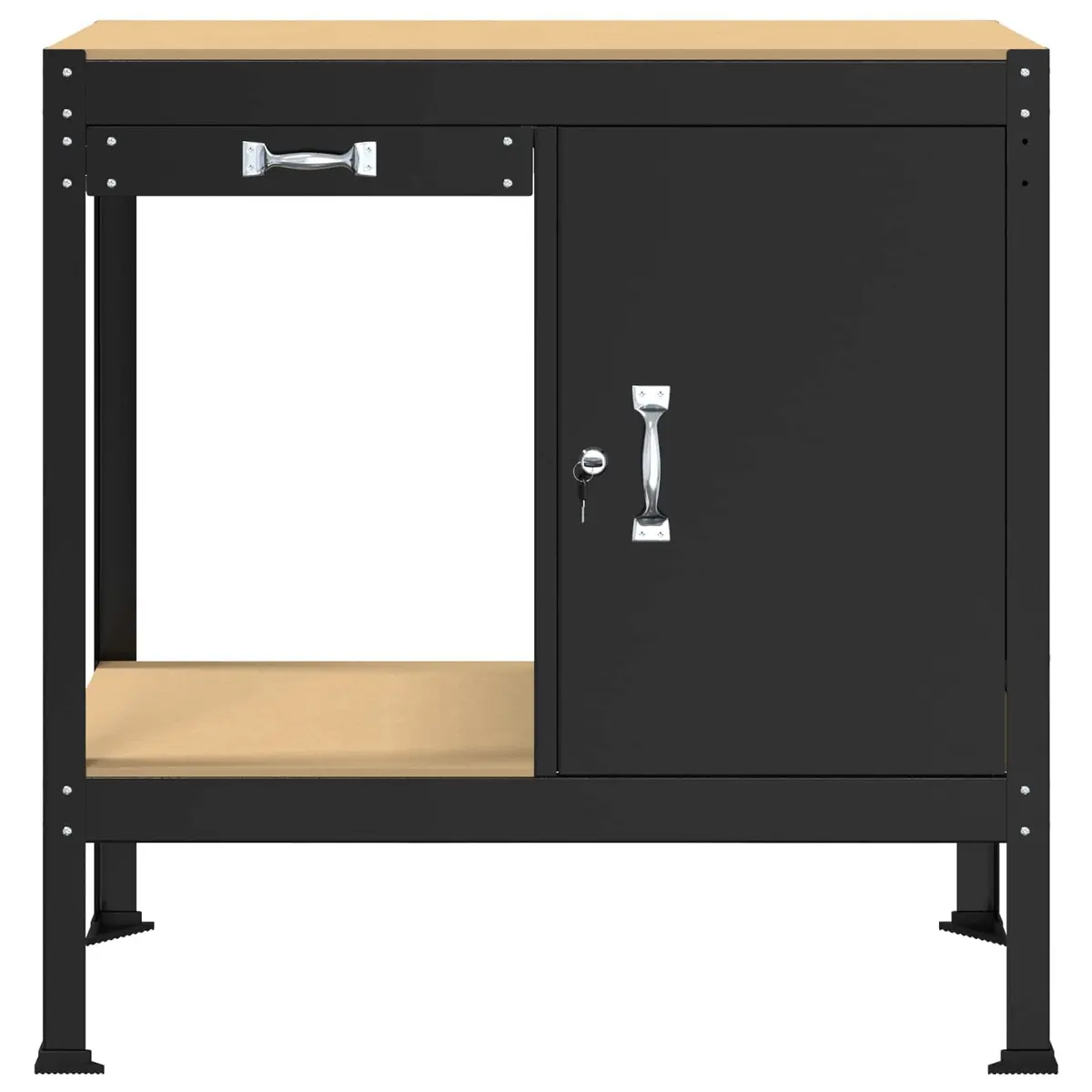 Workbench Black Engineered Wood Metal Storage 90 x 49 x 91 cm