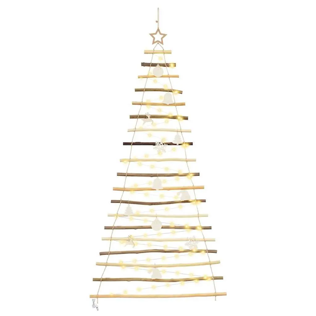 Hanging Christmas Tree Indoor 180cm Brown Solid Ash Wood 100 Warm LED Lights USB Powered