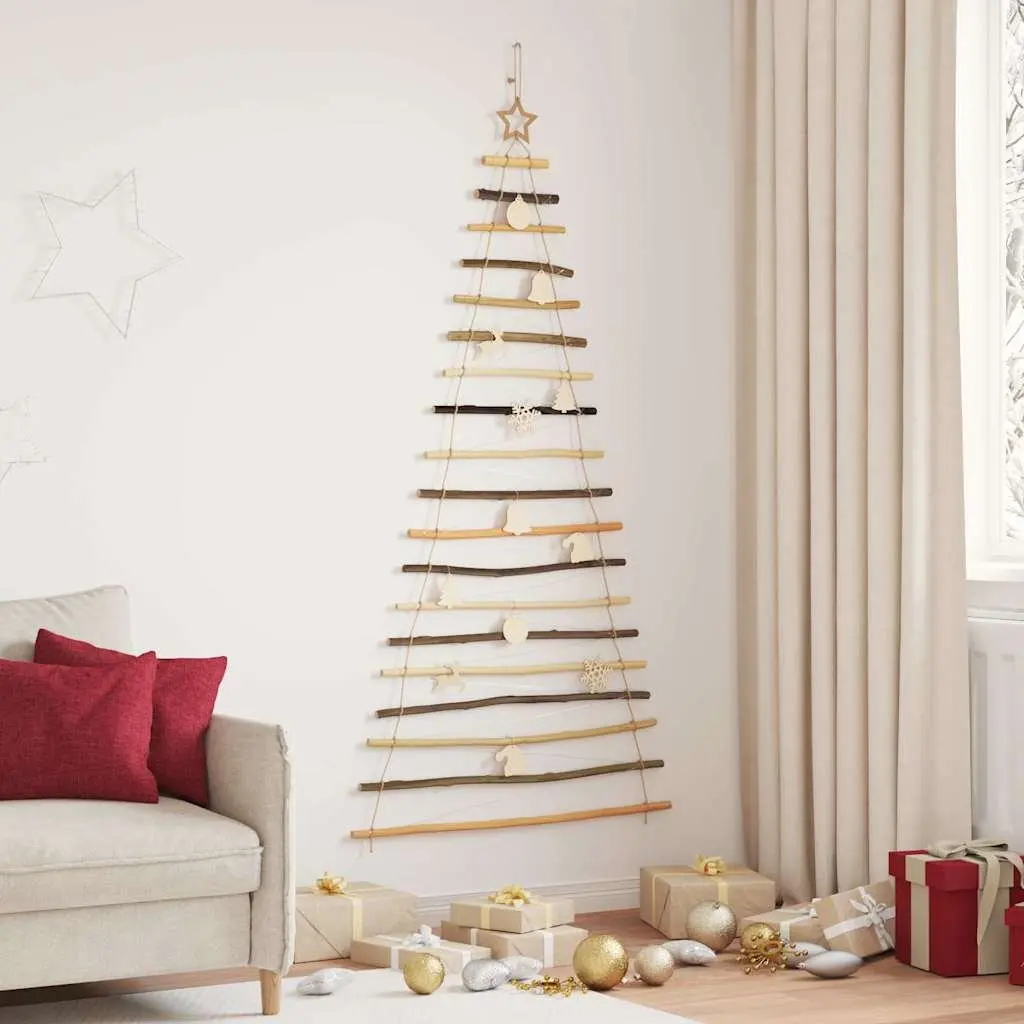 Hanging Christmas Tree Indoor 180cm Brown Solid Ash Wood 100 Warm LED Lights USB Powered