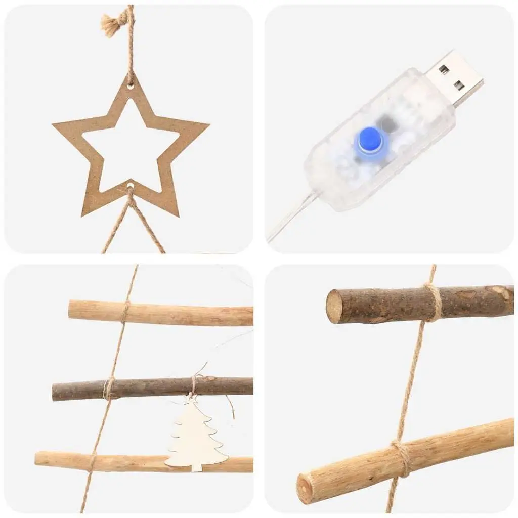 Hanging Christmas Tree Indoor 180cm Brown Solid Ash Wood 100 Warm LED Lights USB Powered