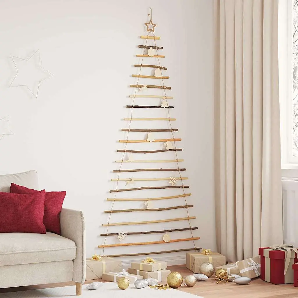 Hanging Christmas Tree Indoor Outdoor 210cm Brown Solid Ash Wood 130 LEDs