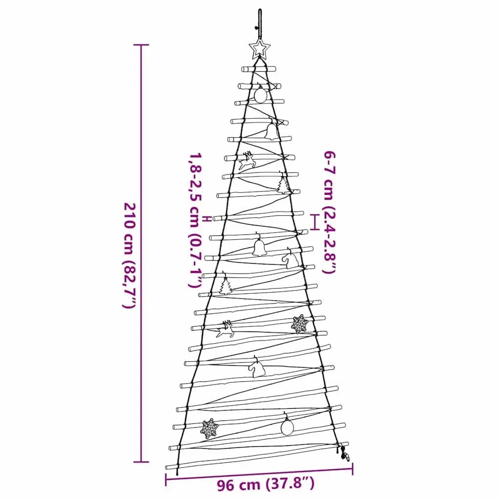 Hanging Christmas Tree Indoor Outdoor 210cm Brown Solid Ash Wood 130 LEDs