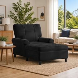 Comfortable Black Velvet Chaise Lounge Chair with Cushion
