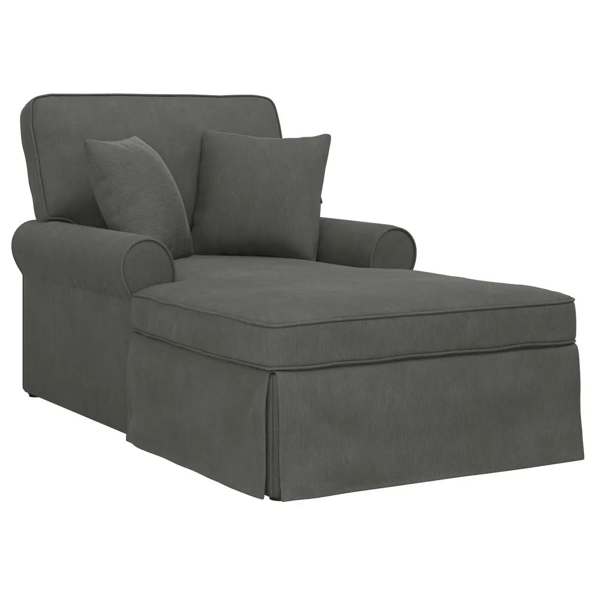 Chaise Lounge Modern Living Room Bedroom 3 Piece Dark Grey Corduroy Fabric