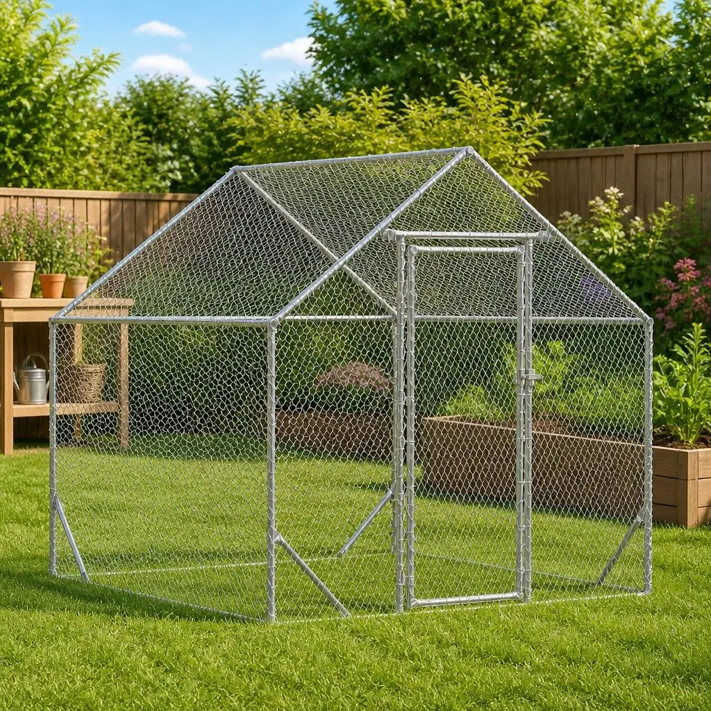Chicken Cage Galvanised Steel 200 x 170 x 177 cm Backyard Small Animal Habitat