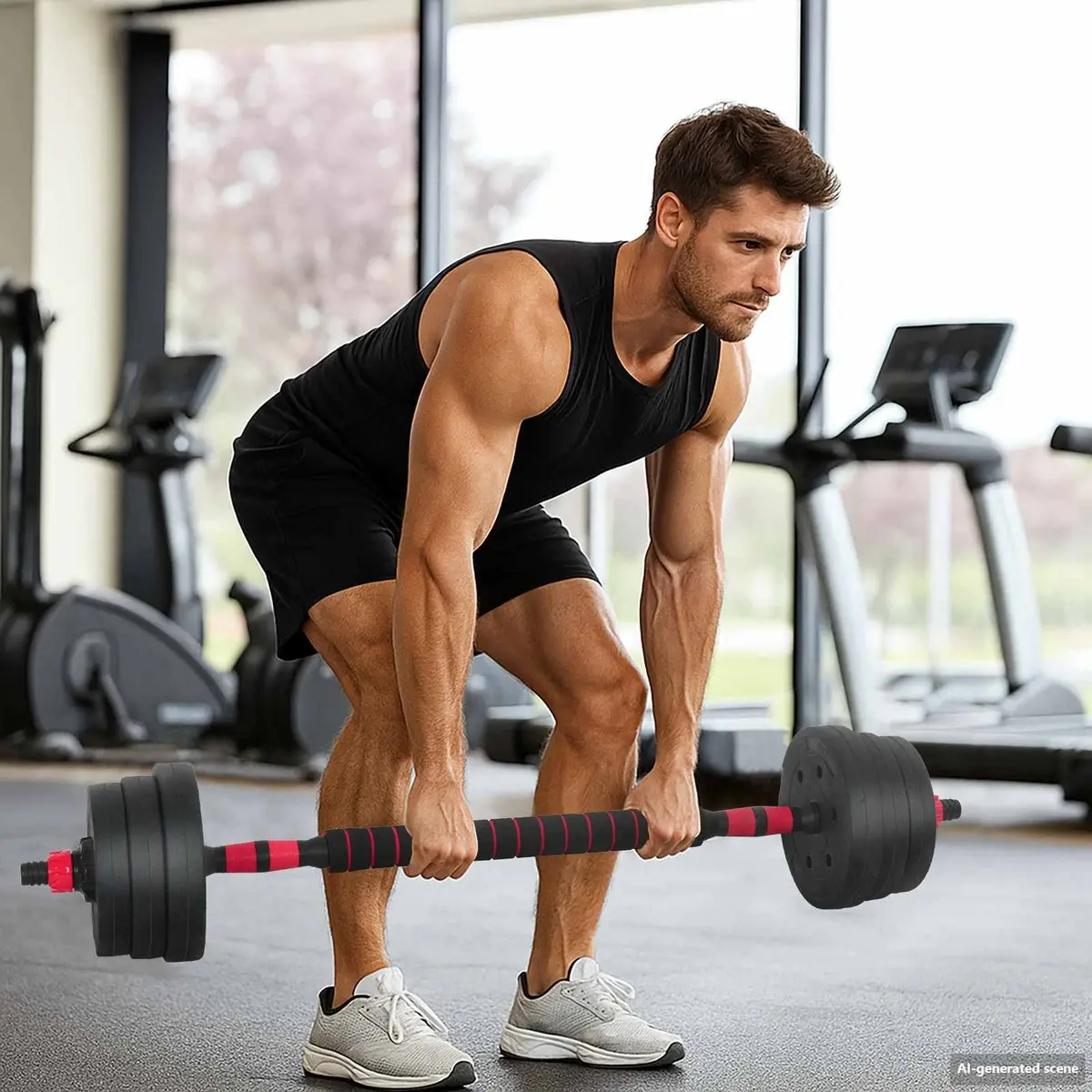 Adjustable Dumbbell Barbell Set 20kg Home Gym Free Weights Black Red