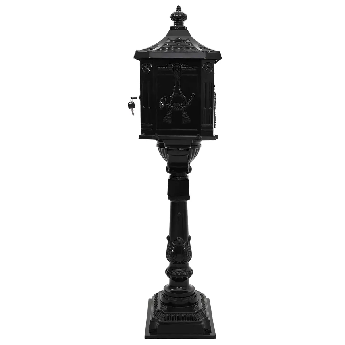 Standing Mailbox Vintage Outdoor Decor Black Waterproof Cast Aluminium 42.5 x 29.5 x 117 cm