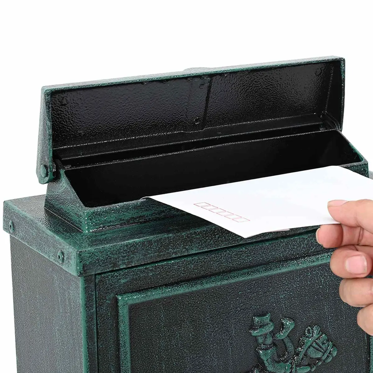 Wall Mounted Mailbox Vintage Outdoor Front Door Green Cast Aluminum