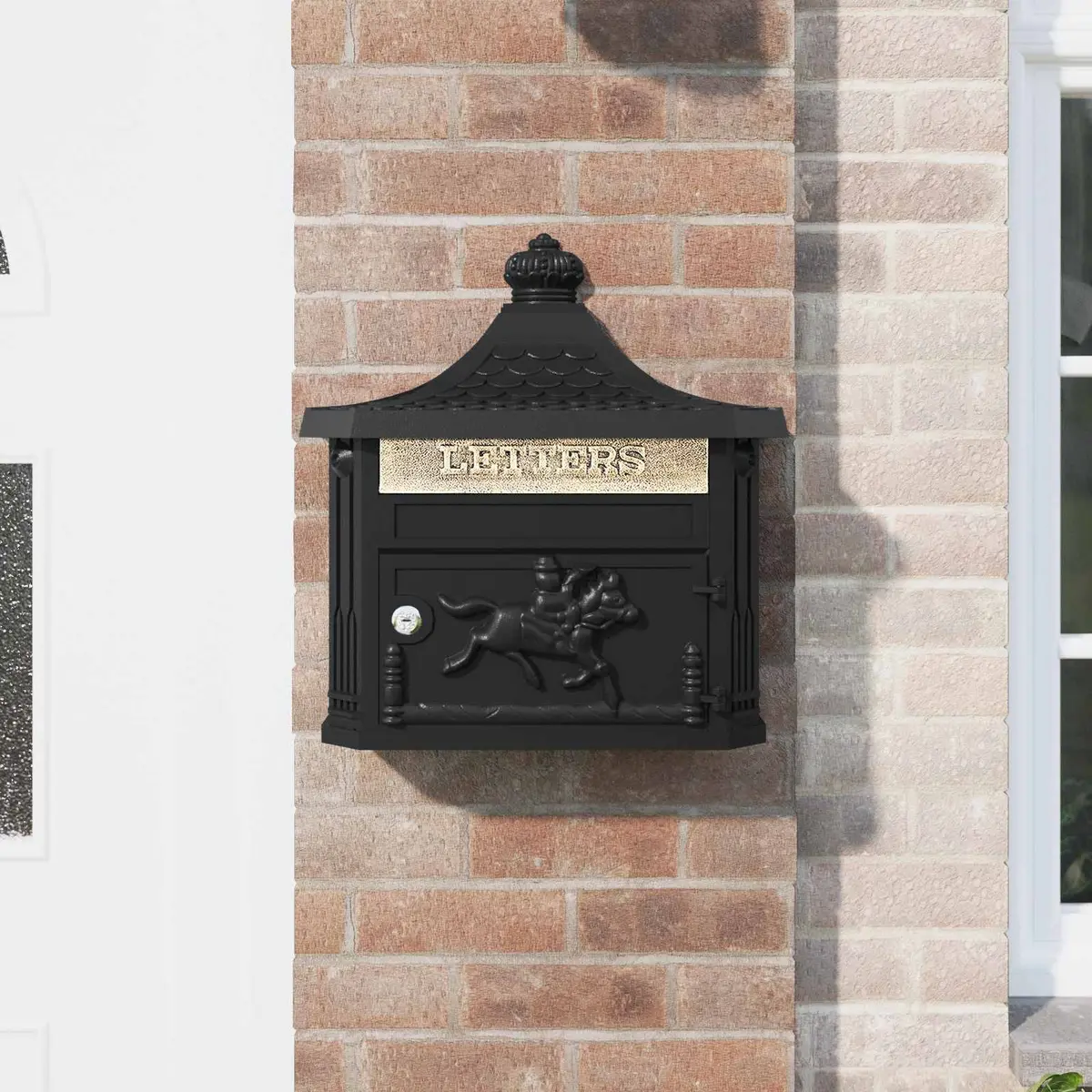 Wall Mounted Mailbox Vintage Black Cast Aluminium Outdoor Post Box 40.5 x 16 x 45 cm