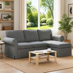 Dark Grey Fabric Sofa with Comfortable Design 215cm x 138cm x 80cm