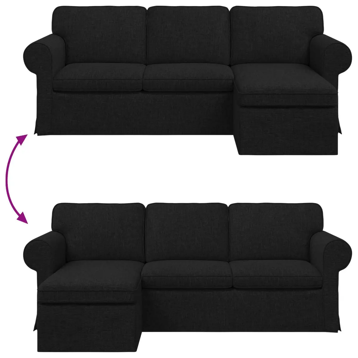 Black Fabric Sofa Modern Living Room Furniture 215cm Wide Modular Lounge Suite