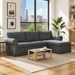 Comfortable Dark Grey Fabric Sofa with Solid Metal Frame 245x138x80cm