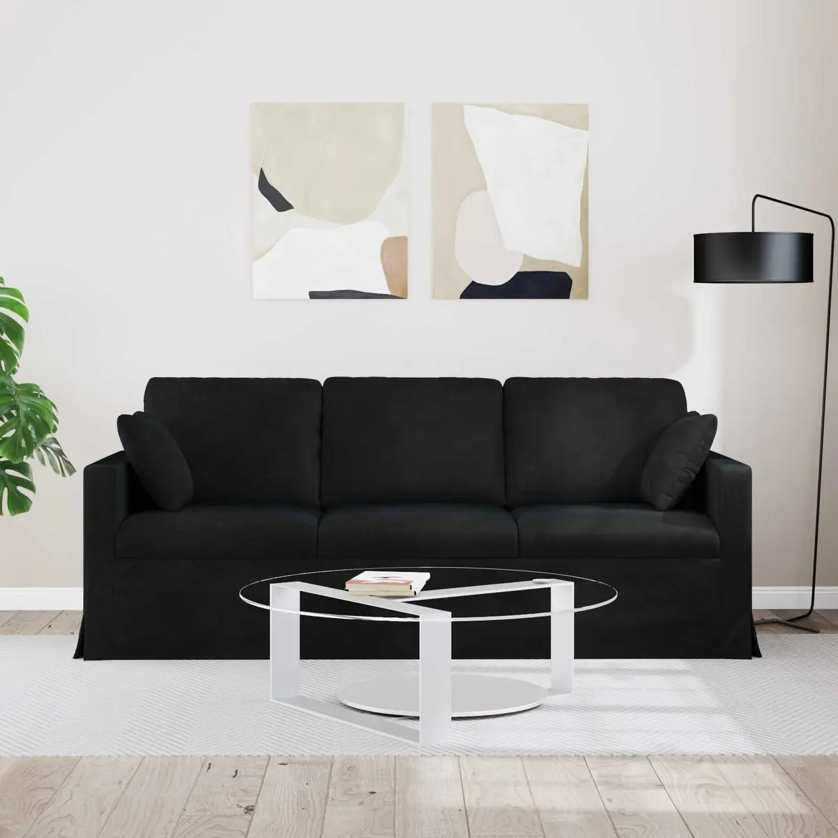Black Velvet Sofa Modern Lounge Seating Living Room Bedroom Furniture 198cm