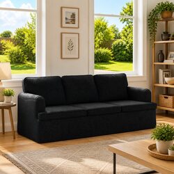 Comfortable Black Fabric Sofa with Modular Design 201 x 80 x 85 cm