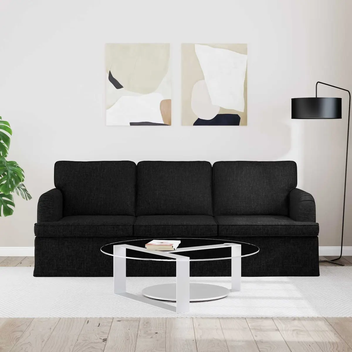 Modern Black Fabric Sofa 201 x 80 x 85 cm Living Room Lounge Modular Couch