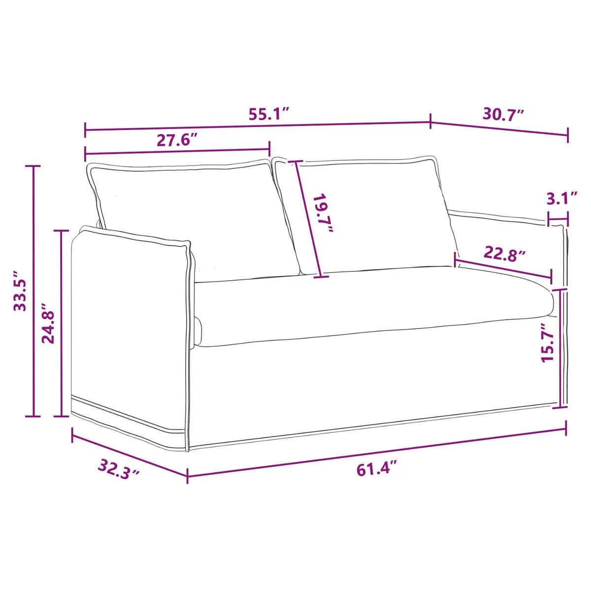 Grey Fabric Sofa 156 x 82 x 85 cm Modular Lounge Settee Modern Living Room Couch