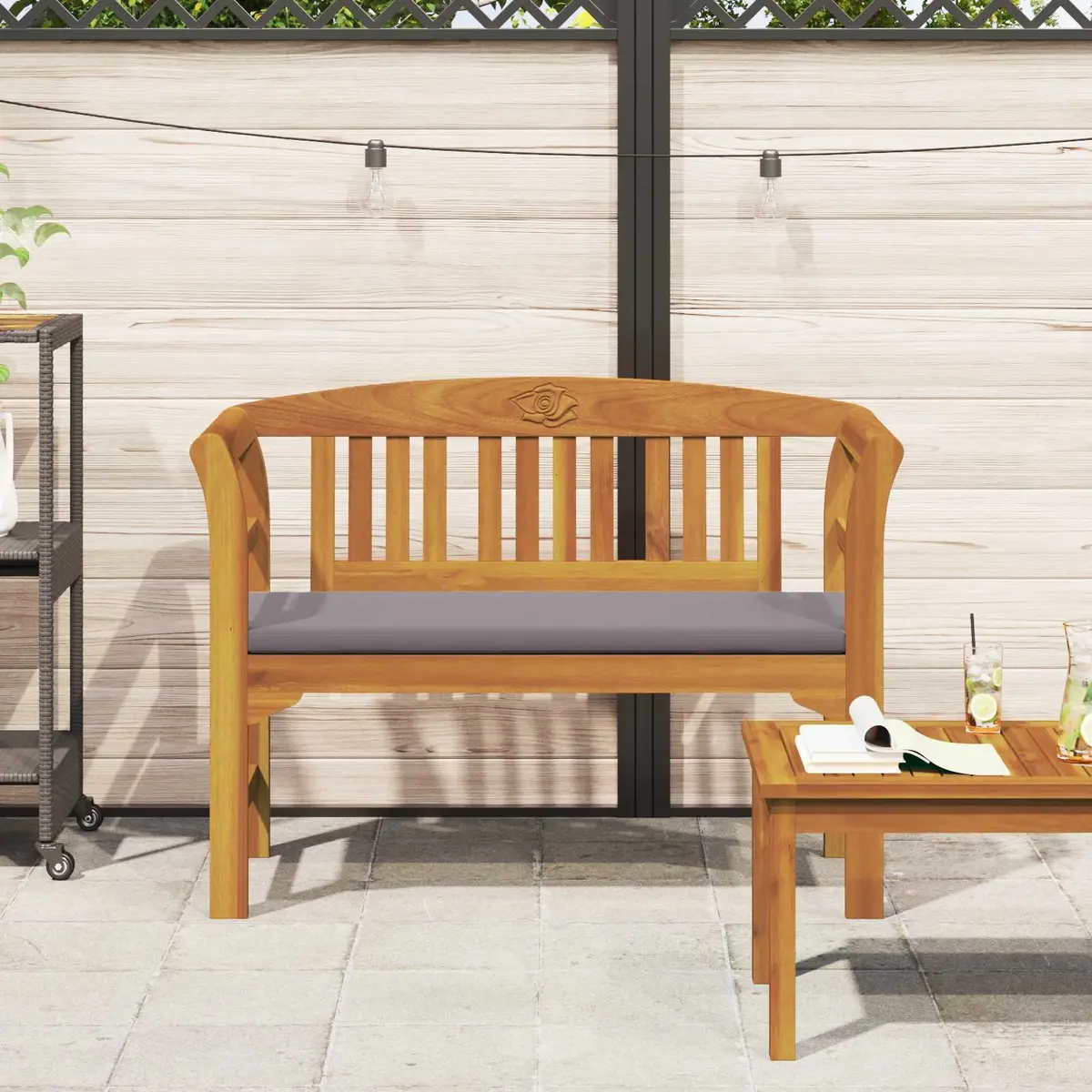 Outdoor Rose Bench Garden Patio Seating Hand-Carved Design Solid Wood