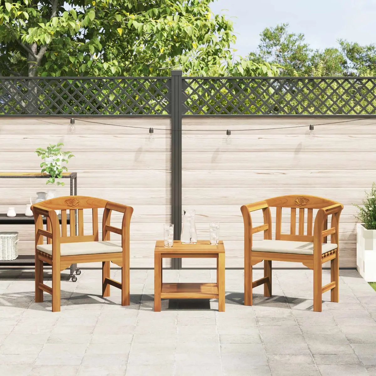 Outdoor Bench Garden Seating 68.5 x 46 x 82.5 cm Natural Brown Wood Curved Armrests