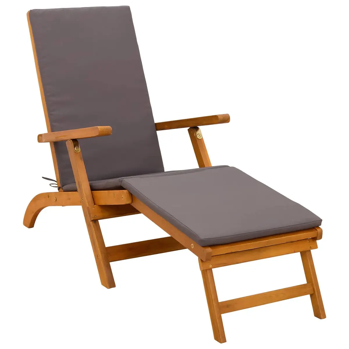 Reclining Sun Lounger Folding Garden Patio Outdoor Chair Acacia Wood Brown 2 Piece