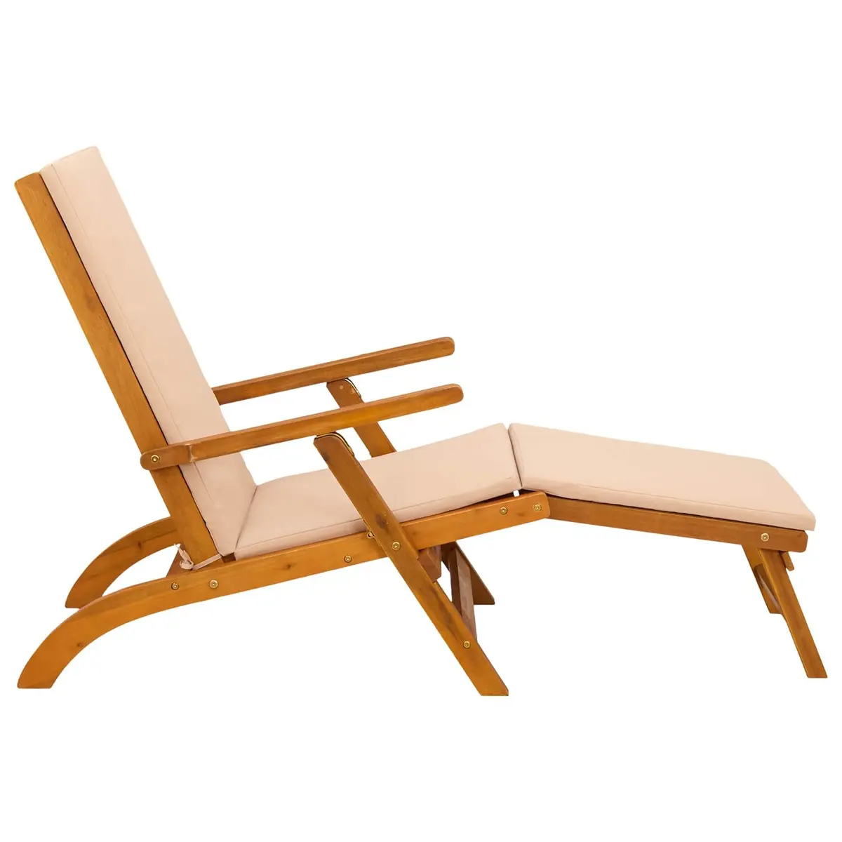 Sun Lounger Adjustable Reclining Folding Chair Outdoor Garden Patio Furniture Wooden Brown 2 Piece