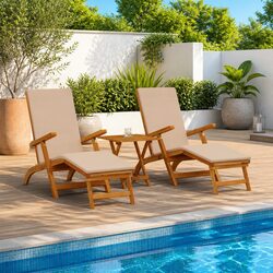 Comfortable Acacia Wood Folding Lounger Chairs - 2 Pack