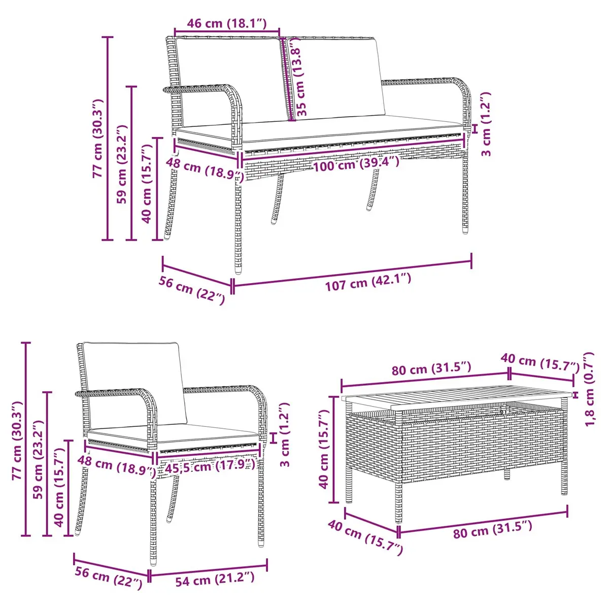 Outdoor Furniture Set with Cushions for Comfort