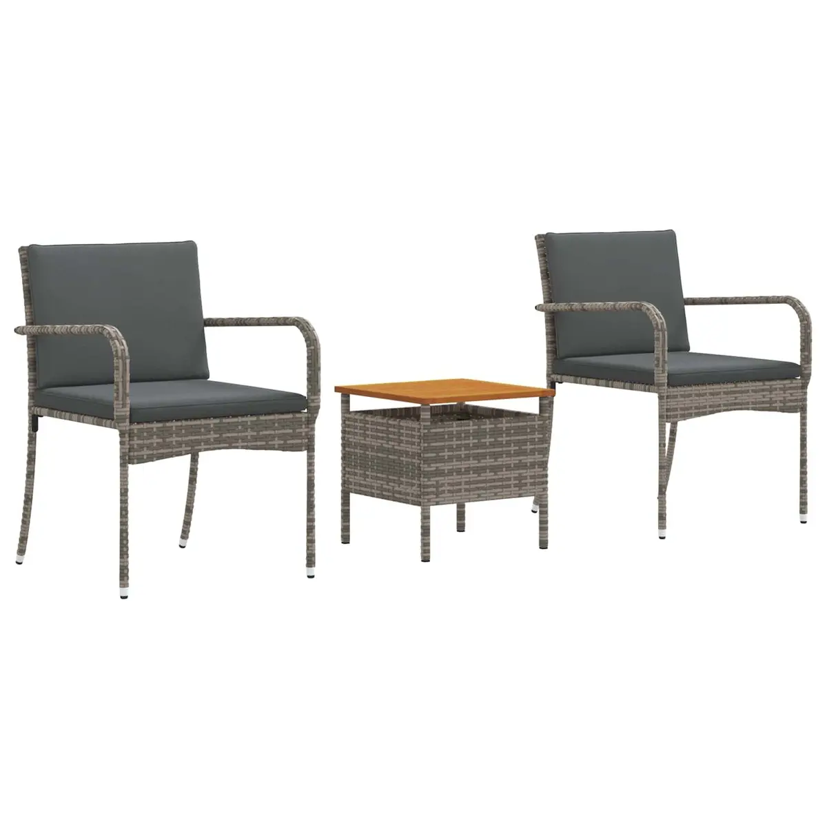Garden Bistro Set 3 Piece Outdoor Furniture Grey Poly Rattan with Cushions