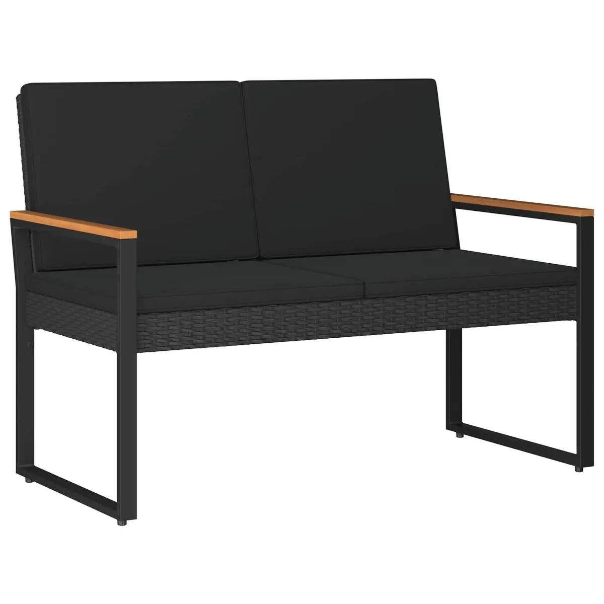 Outdoor Bench Black Cushion Poly Rattan Steel Frame 107 x 61 x 80 cm