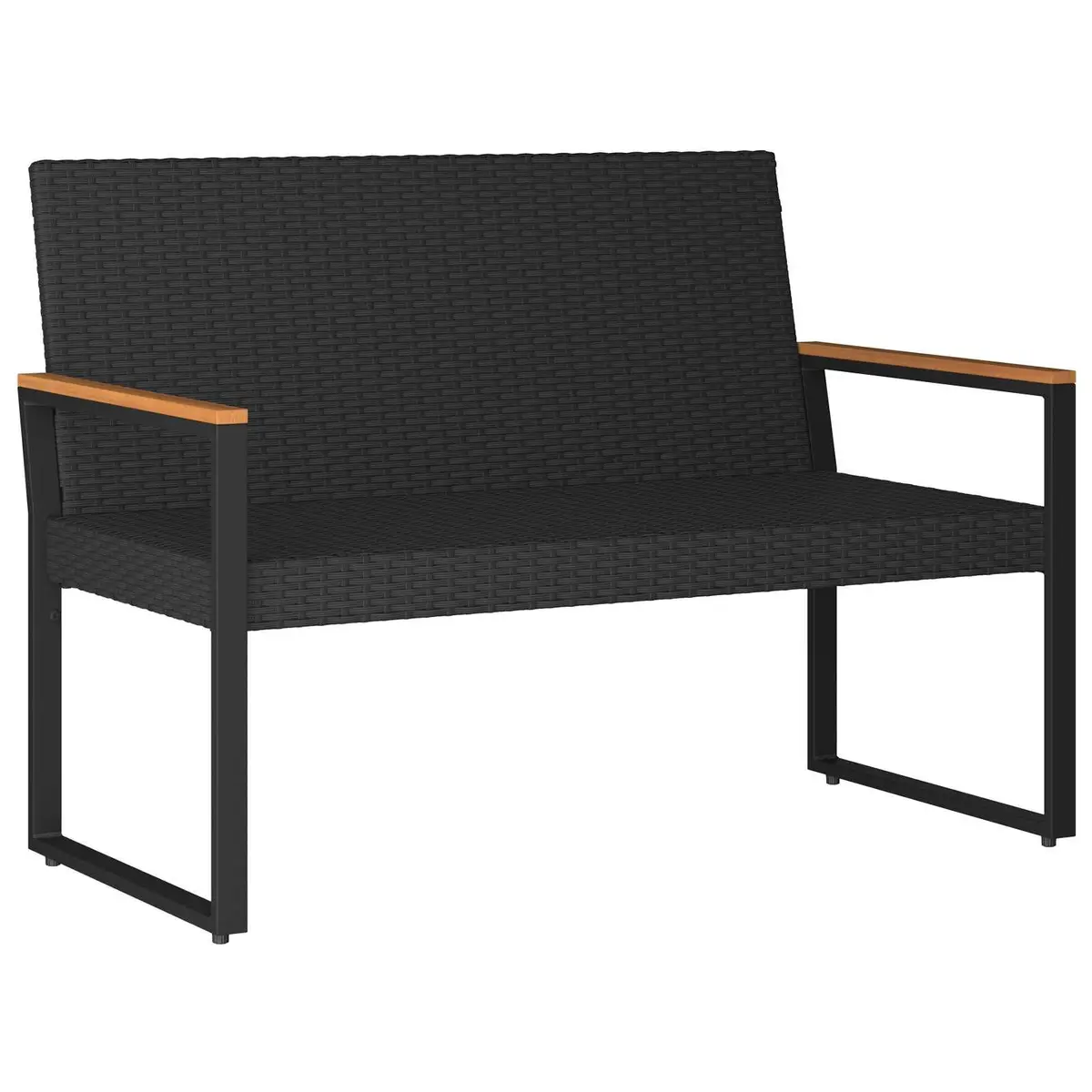 Outdoor Bench Black Cushion Poly Rattan Steel Frame 107 x 61 x 80 cm