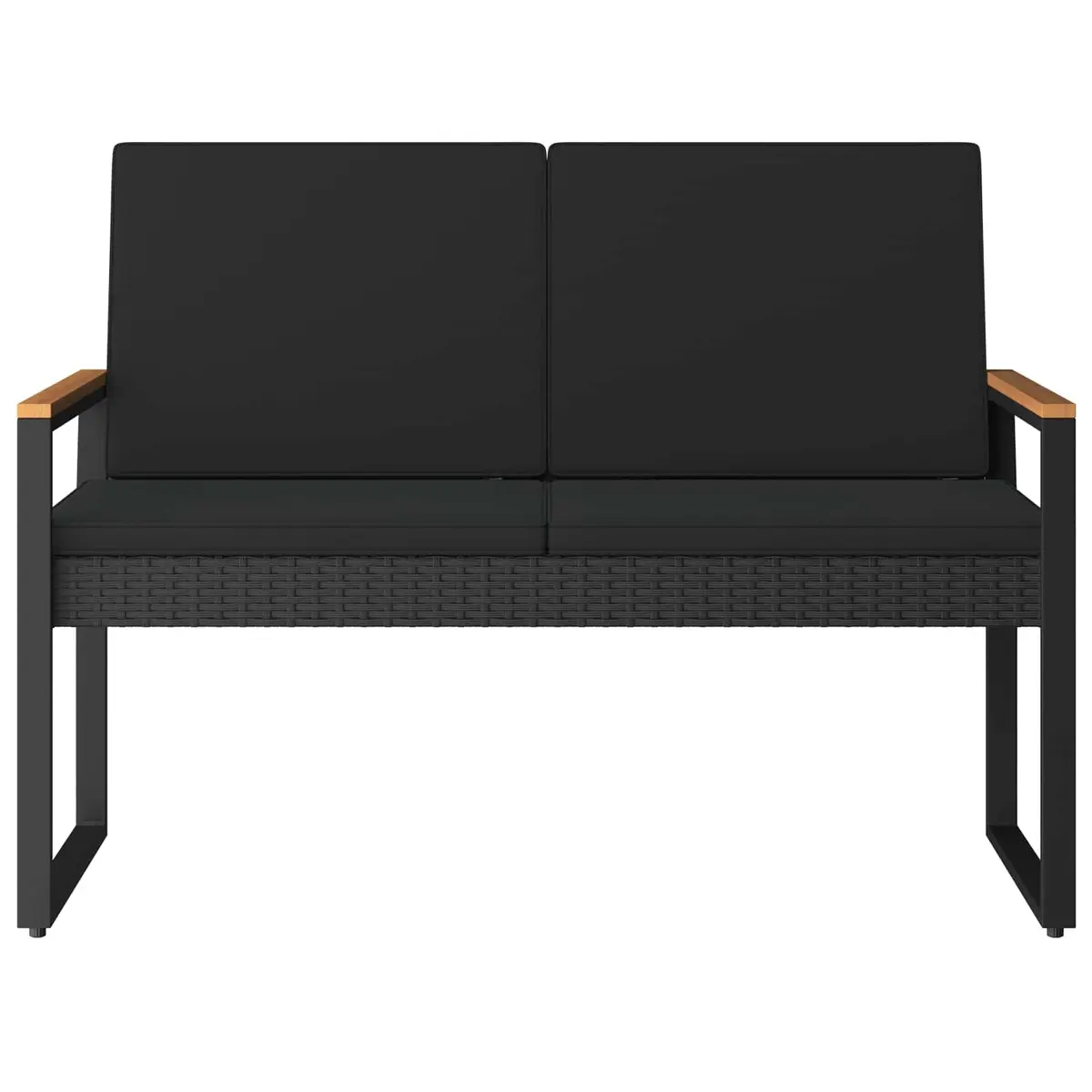 Outdoor Bench Black Cushion Poly Rattan Steel Frame 107 x 61 x 80 cm