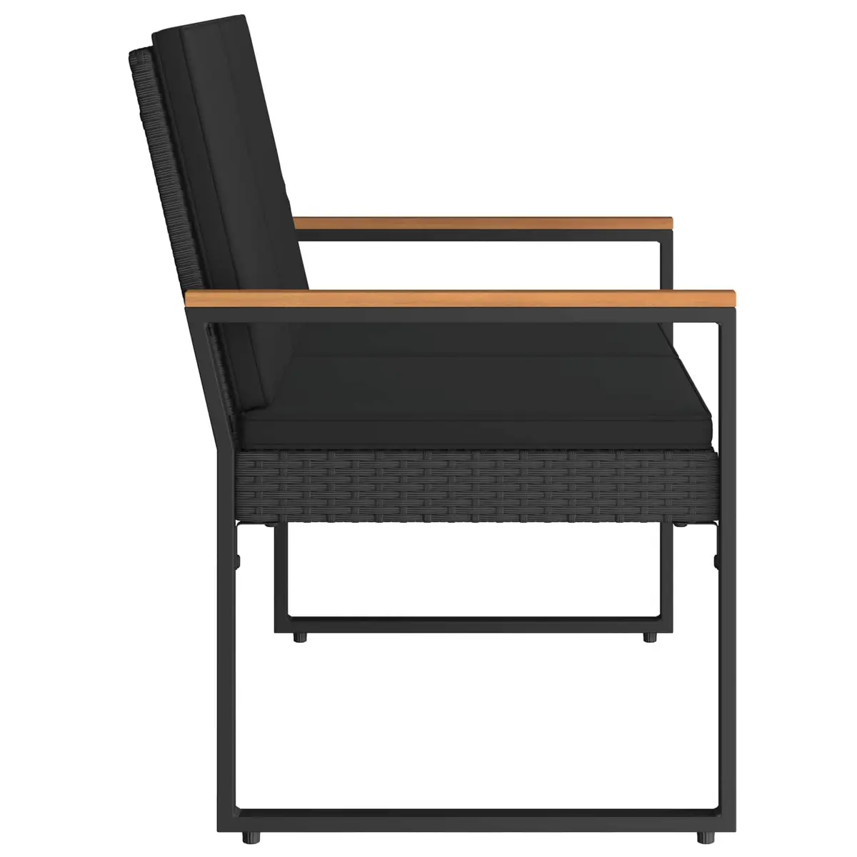 Outdoor Bench Black Cushion Poly Rattan Steel Frame 107 x 61 x 80 cm