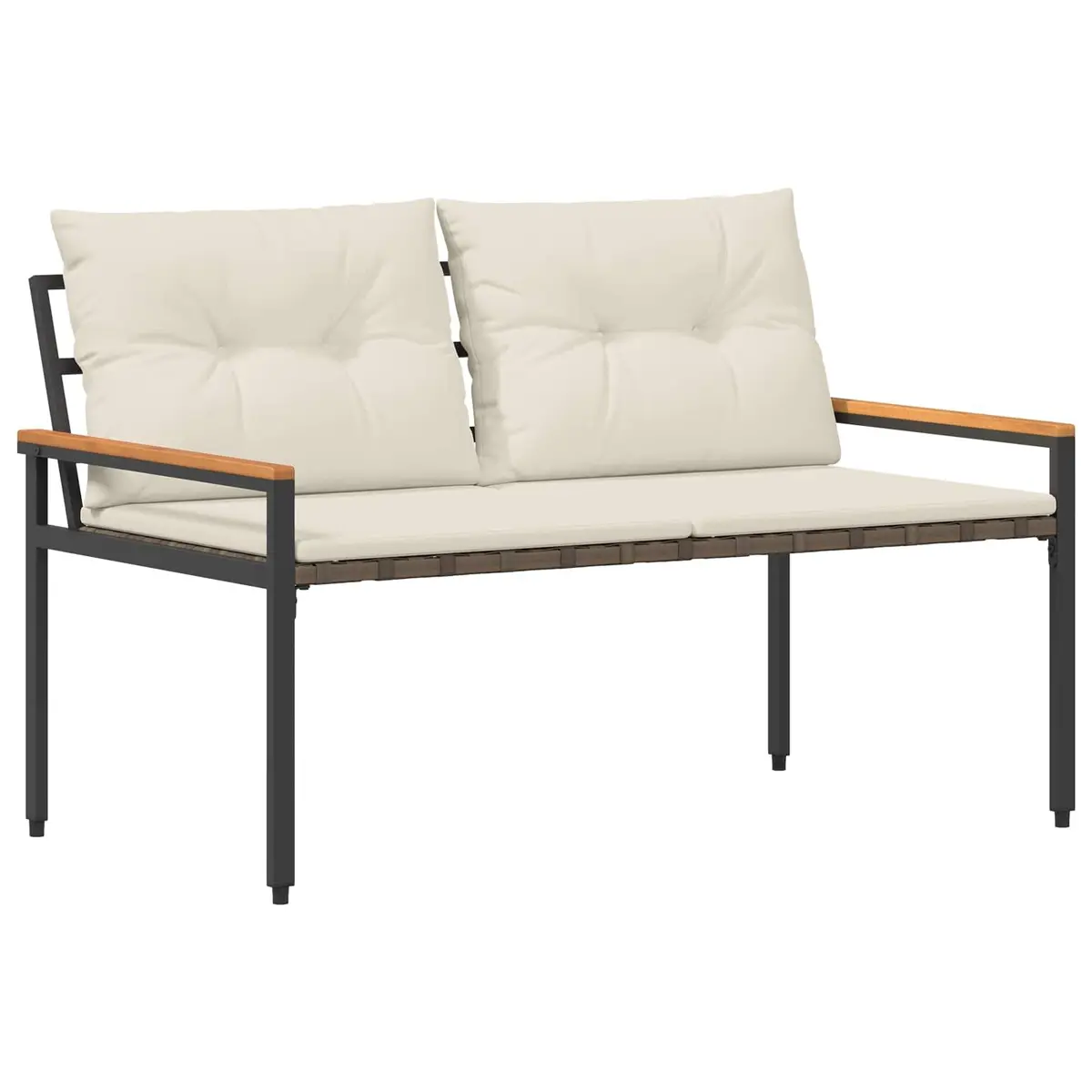 Outdoor Bench 2-Seater Garden Patio Grey Poly Rattan Acacia Wood Backrest Seating