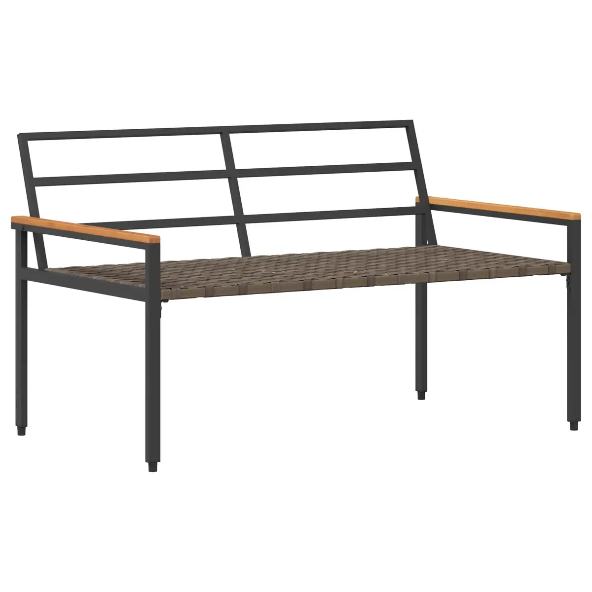Outdoor Bench 2-Seater Garden Patio Grey Poly Rattan Acacia Wood Backrest Seating