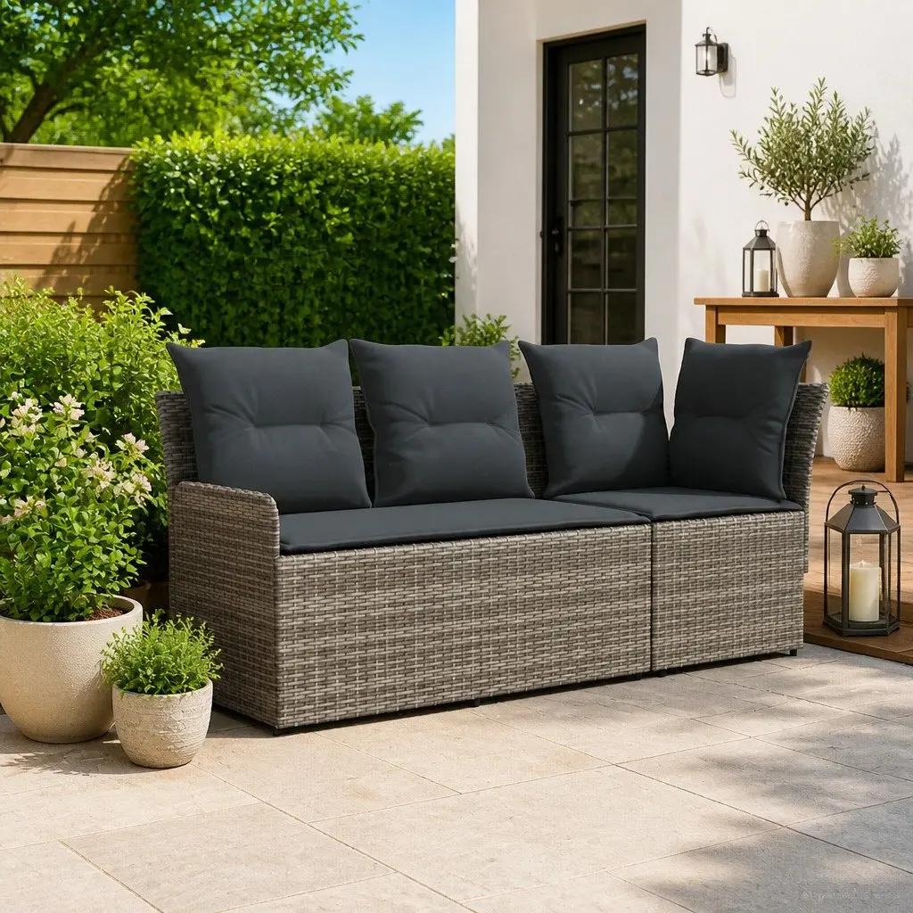 Outdoor Sectional Sofa Set 2-Piece Modular Armrest Corner Seating Grey