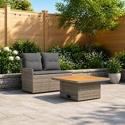 Outdoor Sectional Sofa with Lift-Up Table Grey Rattan Garden Armrest Seating 2pc