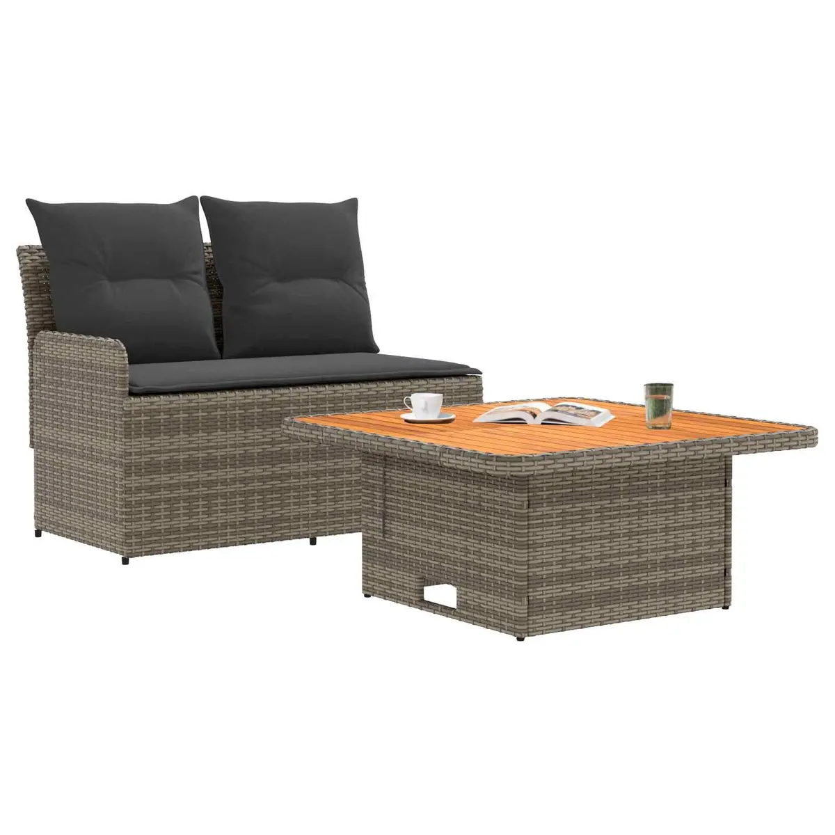 Garden Armrest Sofa Liftup Table 2 Piece PE Rattan Outdoor Lounge Set Grey