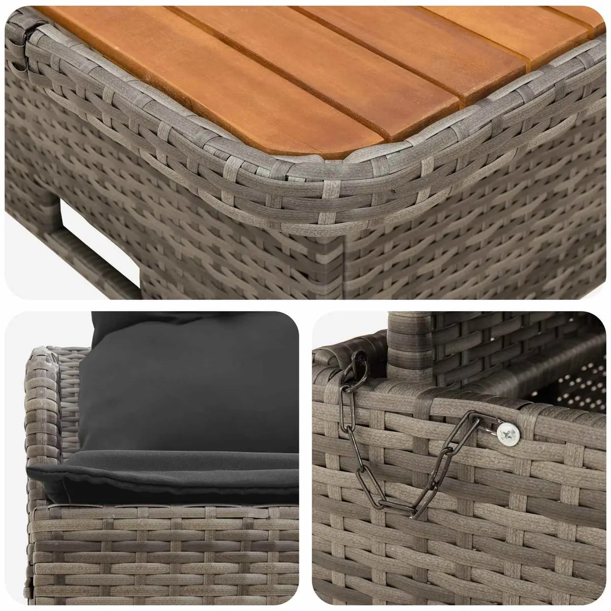 Garden Armrest Sofa Liftup Table 2 Piece PE Rattan Outdoor Lounge Set Grey